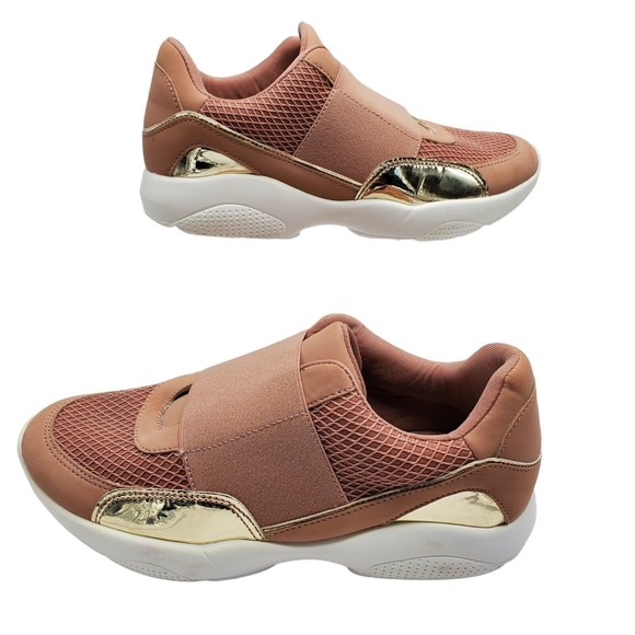 Shoedazzle Kloie Shoes Womens Size 6 Coral Pink Gold Accents Slip Ons - Picture 2 of 11